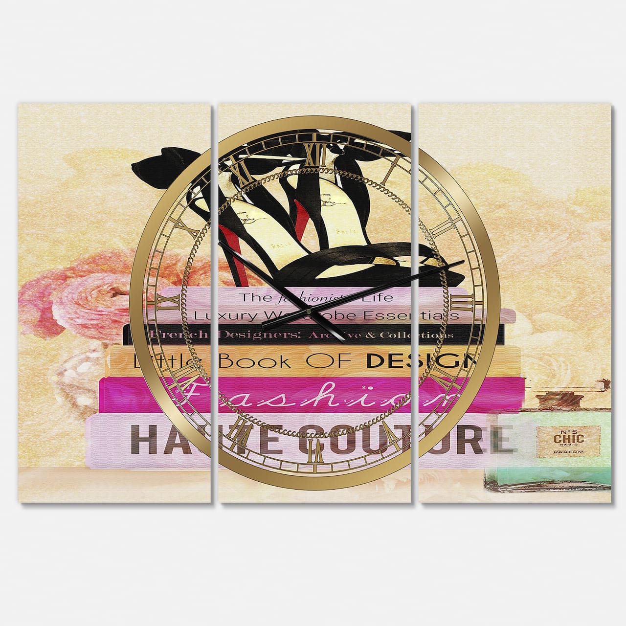 Designart Fashionista Reads 3 Panel Oversized Wall Clock